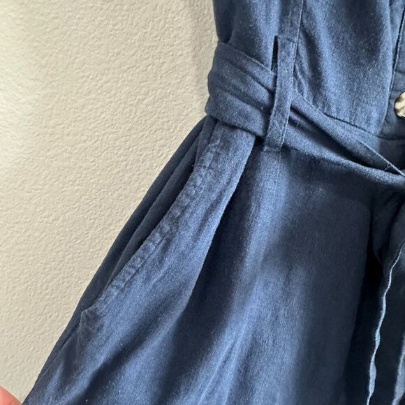 Rails Harper Navy Blue Linen Blend Spaghetti Strap Belted Wide Leg Jumpsuit - Picture 7 of 9